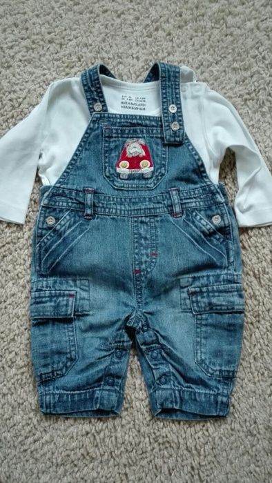 Jeansowe ogrodniczki chłopięce 0-3 m-ce
