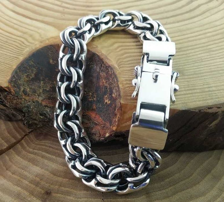 Широкий Серебряный браслет Бисмарк замок коробочка. Срібний Бісмарк