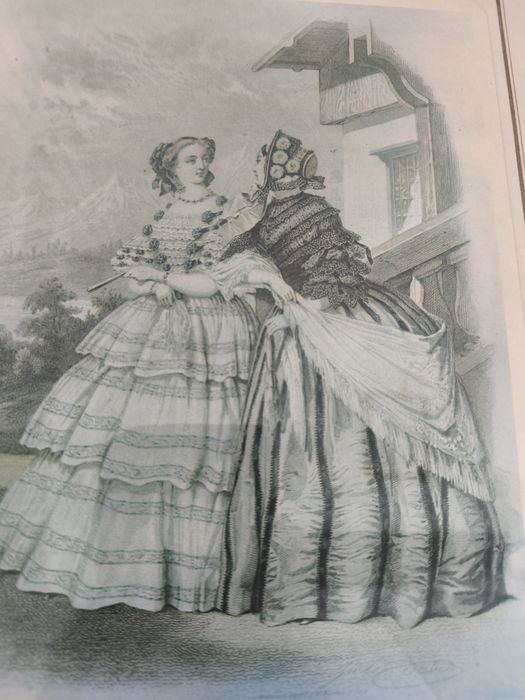 Quadro gravura muito antigo damas  vitorianas