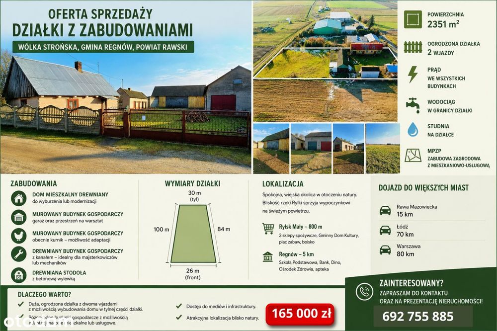 Działka budowlana z budynkami gospodarczymi | MPZP | 2351 m2
