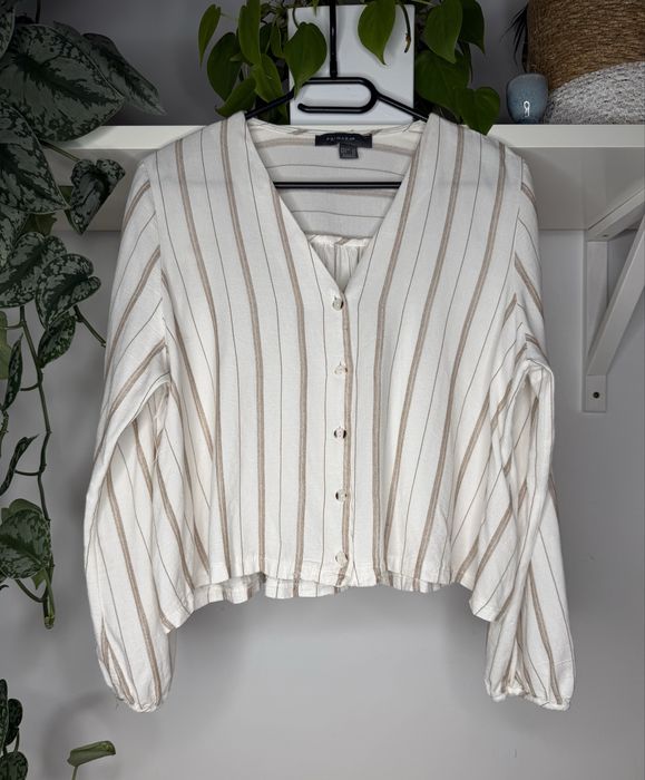 Primark 42 koszula w paski oversize plusize wiskoza offwhite
