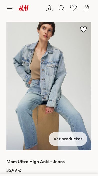 H&M 38r.Mom Fit Ultra High Ankle Jeans Jasnoniebieski denim