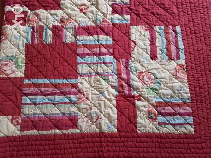 YVES DELORME czerwona w kwiaty róże narzuta na łóżko styl patchwork