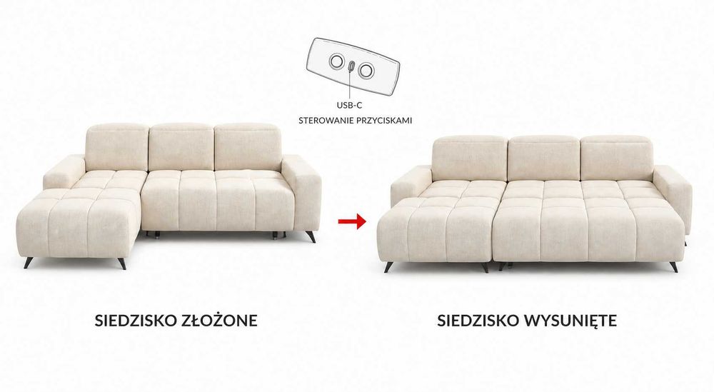 Narożnik Thor Elektrycznie Wysuwane Siedzisko