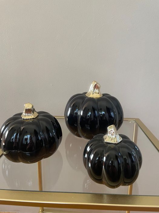 Piękna ozdobna dynia czarno-złota 10cm, glamour, ceramiczna