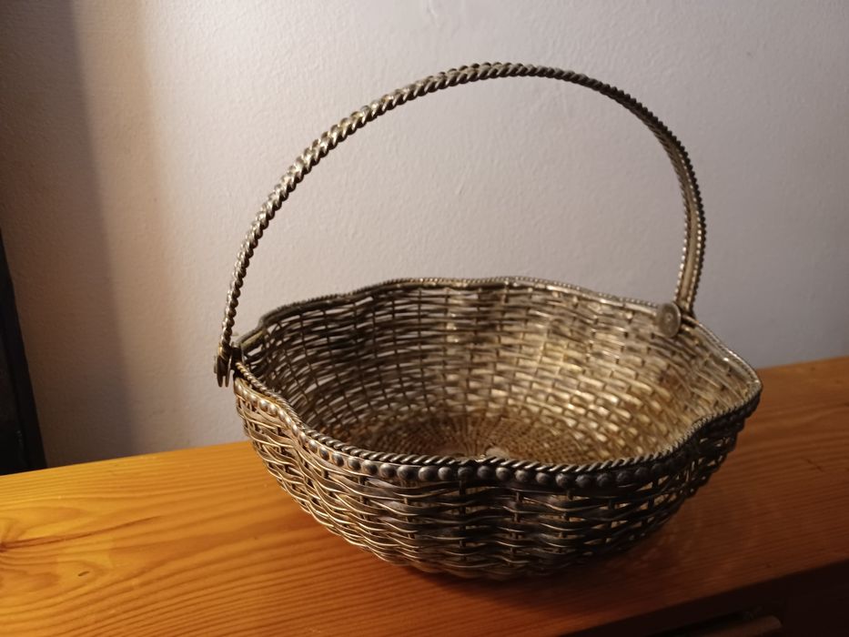 Cesto metálico prateado vintage