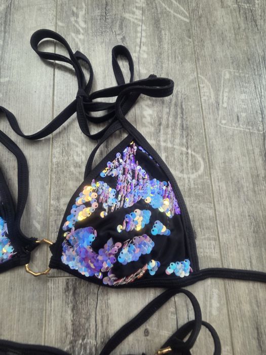 Piękny strój kąpielowy bikini z cekinami w stylu glamour  XS