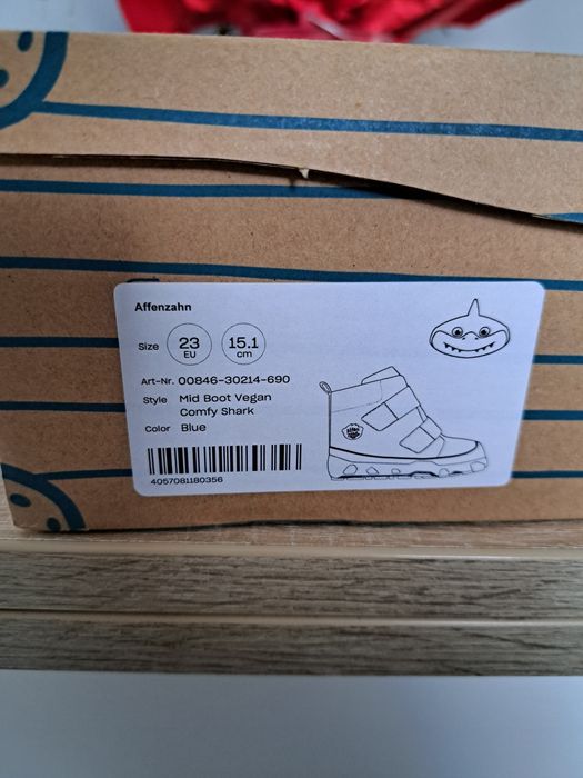 Affenzahn Mid Boot Vegan Comfy Shark zimowe trzewiki barefoot 23