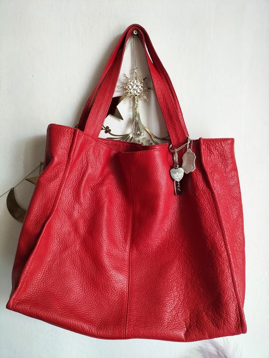 Duża torba shopper ze skóry naturalnej czerwonej z brylokiem Pinterest