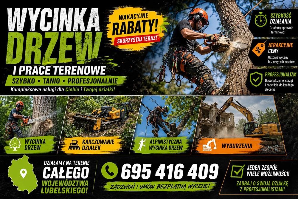 Wycinka drzew, karczowanie działek, alpinistyczna wycinka drzew!