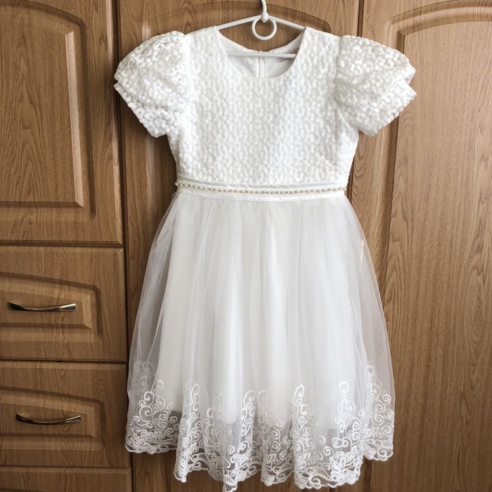 Підліткова Біла сукня плаття, 9-11 років, святкова, з рукавом ліхтарик