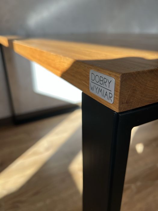 Stół dębowy na stalowej podstawie, rozkladny 140x90/180/220