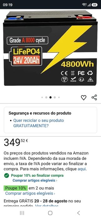 Bateria LiFePO4 24V 220Ah (5280Wh) - Alta Durabilidade (Grade A)