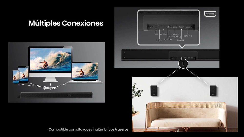 Soundbar Hisense U5120gw Atmos (5.1.2 - Subwoofer Sem Fios)