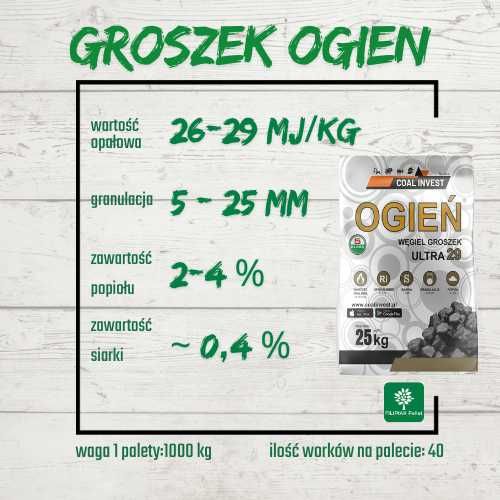 Węgiel groszek OGIEŃ ULTRA 29 workowany TRANSPORT GRATIS