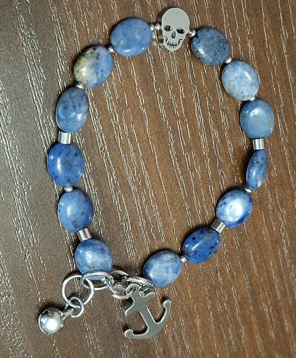 Bransoletka kamień naturalny DUMORTIERYT, stal szlachetna, Rękodzieło