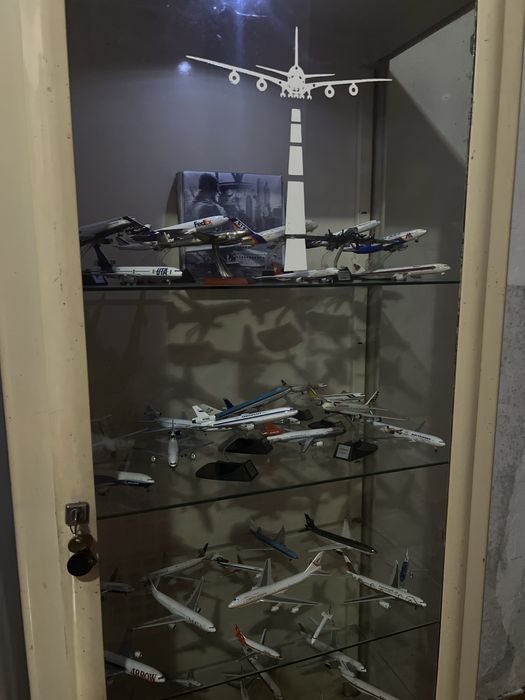 Vitrina de exposição + coleção de aviões em miniatura