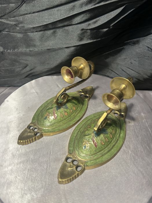 Zestaw świeczników wiszących – mosiądz emaliowany – dekoracja ścienna