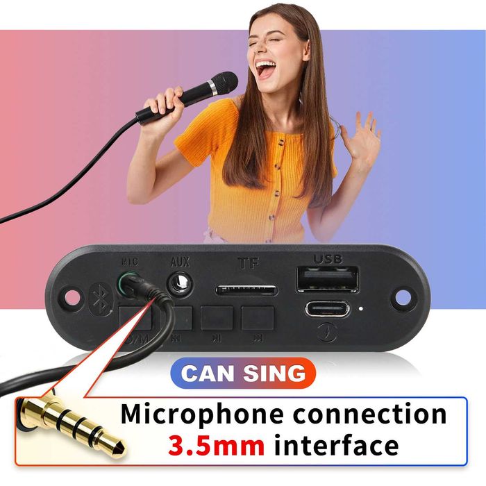 MP3 модуль. Bluetooth, FM, AUX, підсилювач 2×6w. USB, micro CD.