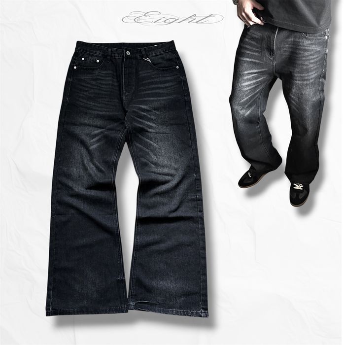 Flared Black Bootcut Jeans Джинси Фларед Кльош Клеш Чорні Вошед Baggy Y2k Sk8 Archive Opium Racer Jaded London Balenci  Буткат Черные Опиум Джинсы