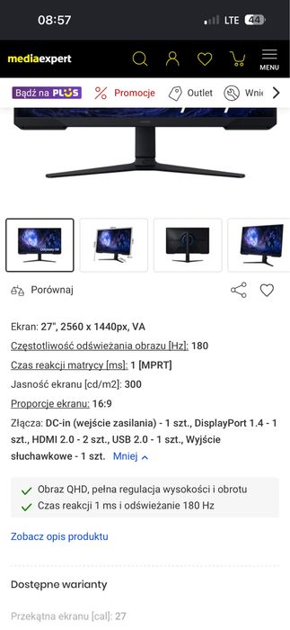 Monitor SAMSUNG Odyssey G5 LS27FG510EUXEN 27" 2560x1440px VA 180Hz 1 ms