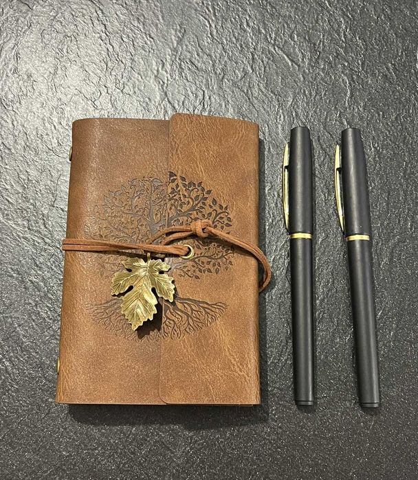 Elegancki Pamiętnik Notes Vintage z 2 długopisami Drzewo Życia jasnobrązowy
