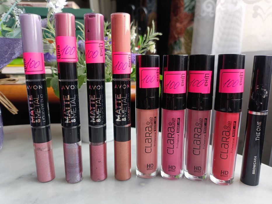 Пудра, помада, тени, румяна, тональная основа, карандаш, блеск