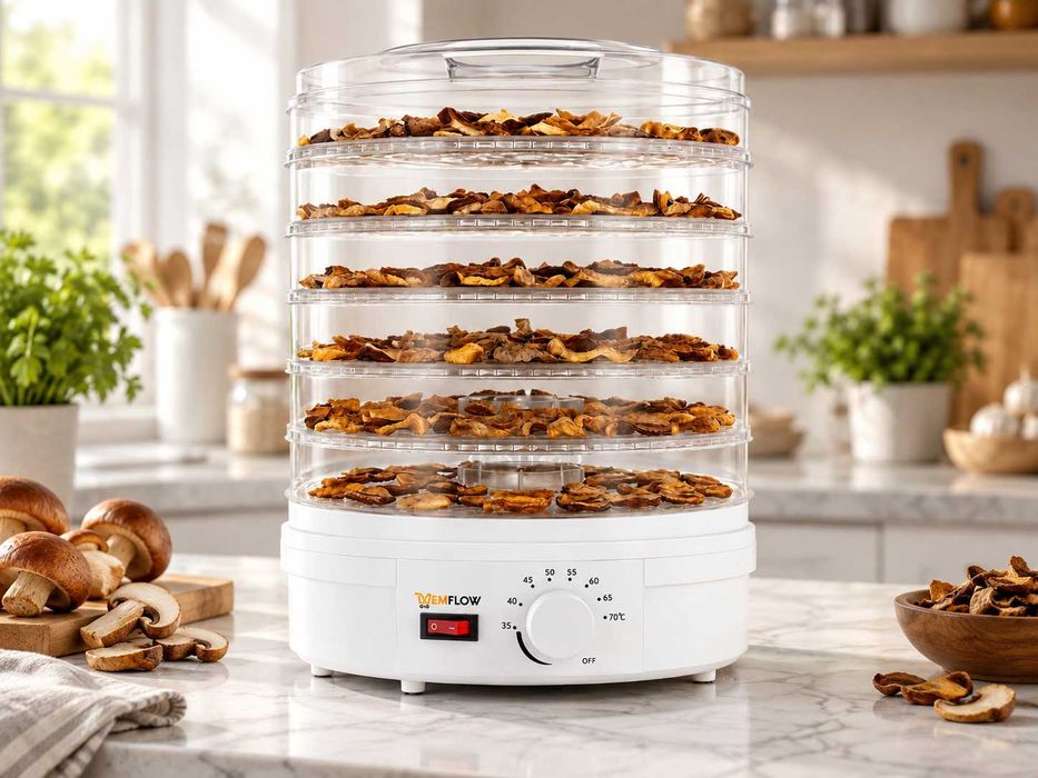 Nowa Suszarka Do Grzybów Owoców Warzyw 500W 6 Sit Regulacja 35-70°C Dehydrator Spożywczy Do Ziół Mięsa