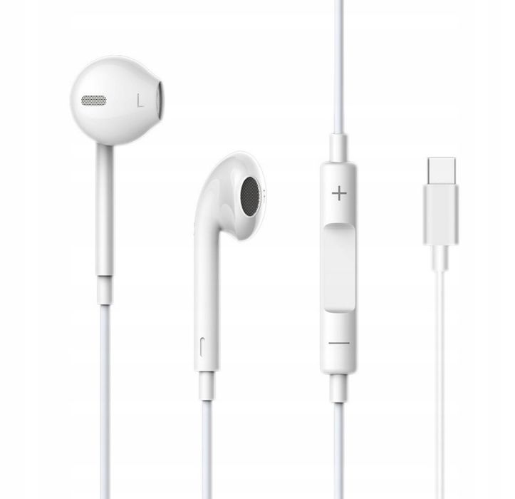Słuchawki przewodowe z USB-C + Etui – Mikrofon, Sterowanie, Białe