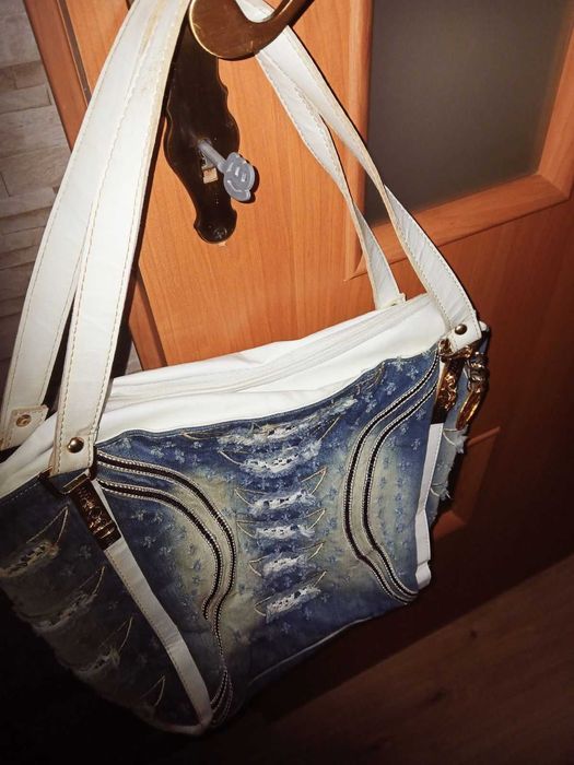 Torebka damska jeansowa skorzane rączki