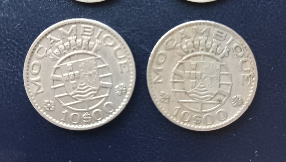 Moedas Moçambique 20$00-1955; 10$00- 1960/70/74 ; 2$50 - 1953/54/55/65