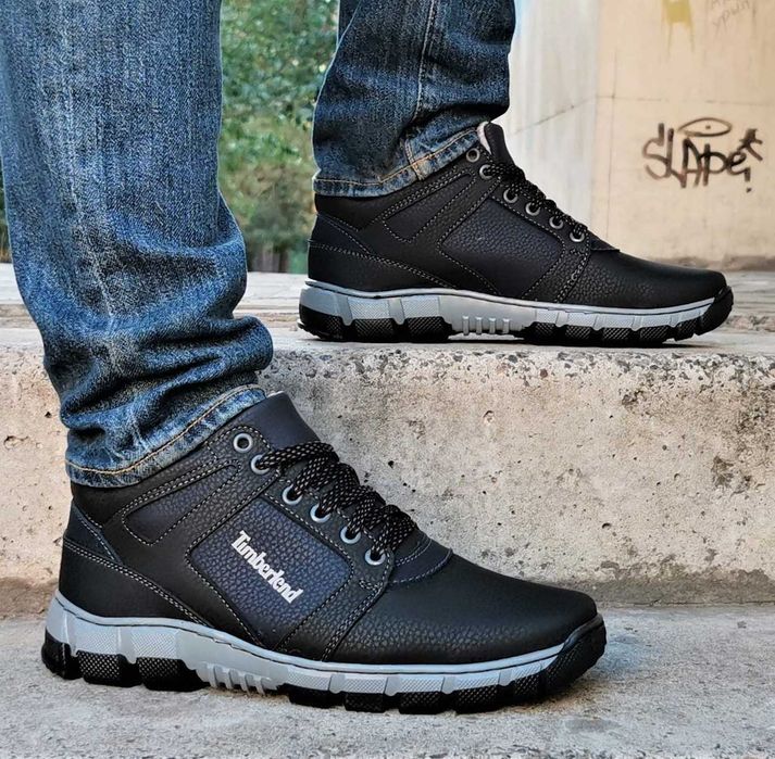Зимние мужские ботинки кроссовки на Меху Timberland чёрные зима