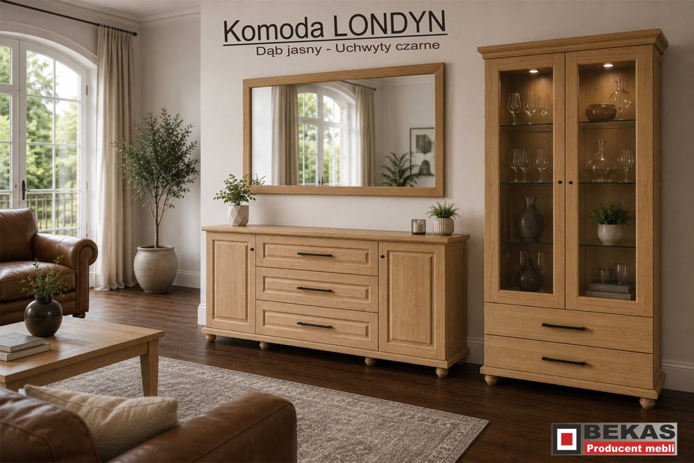 Biała Komoda Loftowa LONDYN Blat Orzech Wenge BEKAS Meble