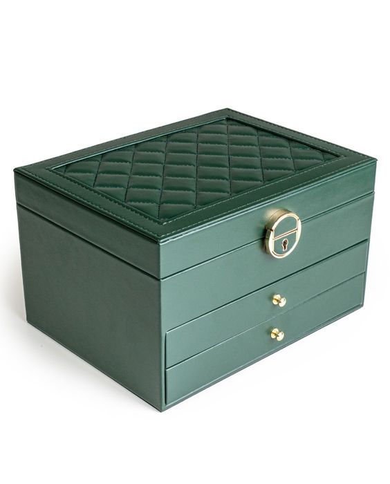 Nowa zielona szkatułka organizer na biżuterię z zamkiem