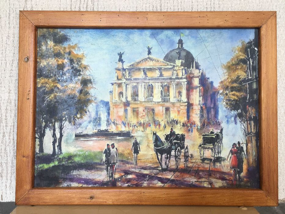 Картина старого Львова на дереві