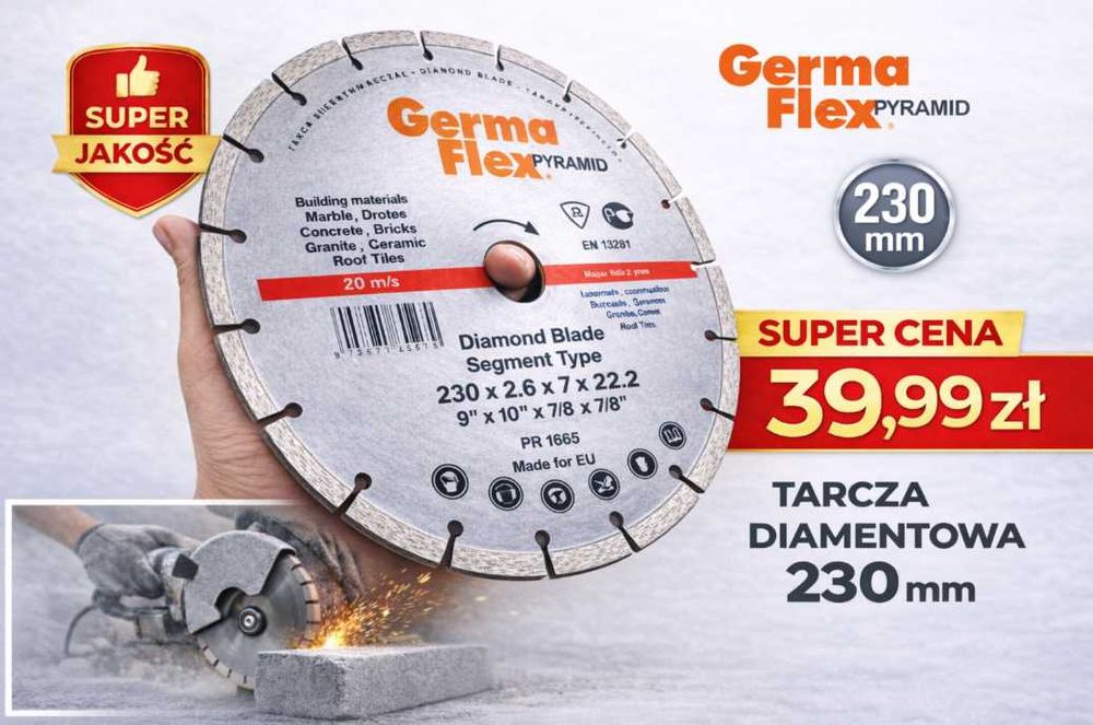 Tarcza diamentowa 230 mm beton gres kostka segmentowa szlifierka