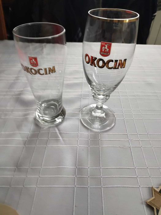 Okocim zestaw: 2 pokale + 9 podkładek pod pokal kufel birofilistyka