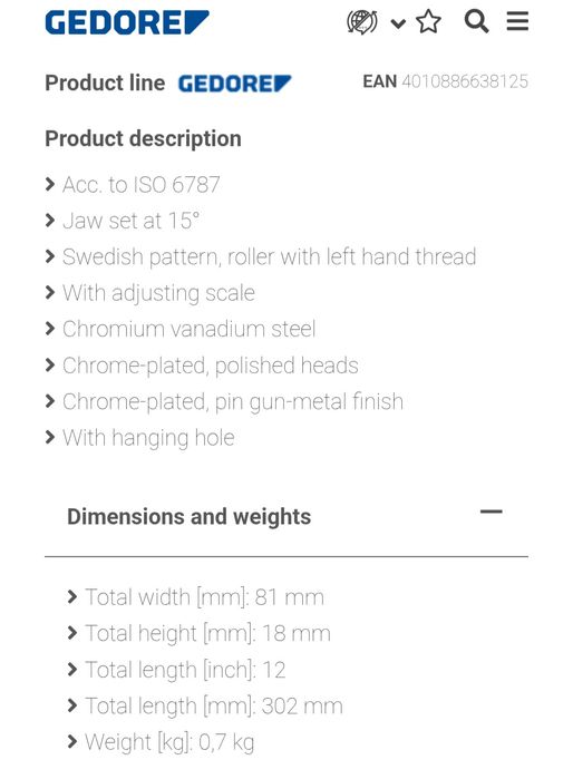 Chave inglesa gedore 12"