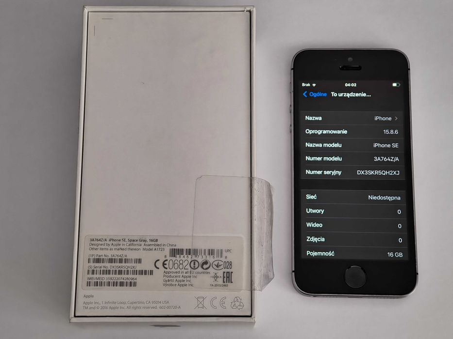 iPhone SE, Space Gray, 16 GB - 100% sprawny, stan bdb, bez blokad