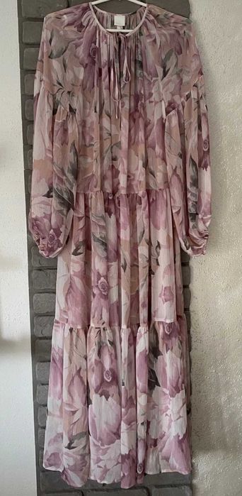 H&M długa maxi luźna oversize sukienka w kwiaty róż Boho XL/XXL