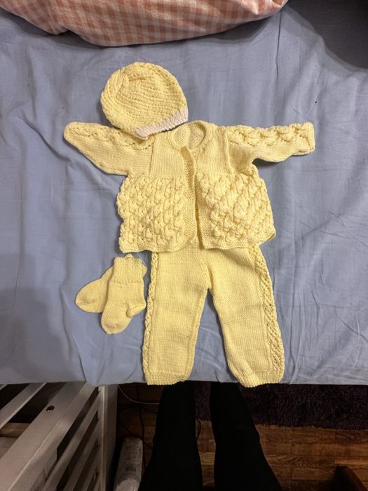 Дитячий костюм вʼязаний, теплий костюм 3-6 місяців, вʼязаний костюм