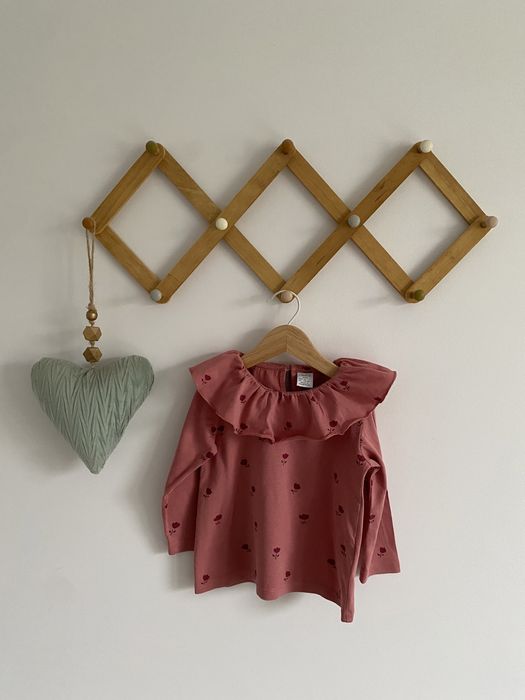 Bluzka lindex różowa 92 kwiatki kołnierzyk