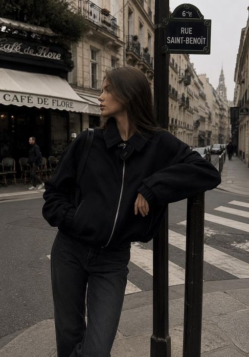 Стильний бомбер, куртка вовна Zara. Чорний