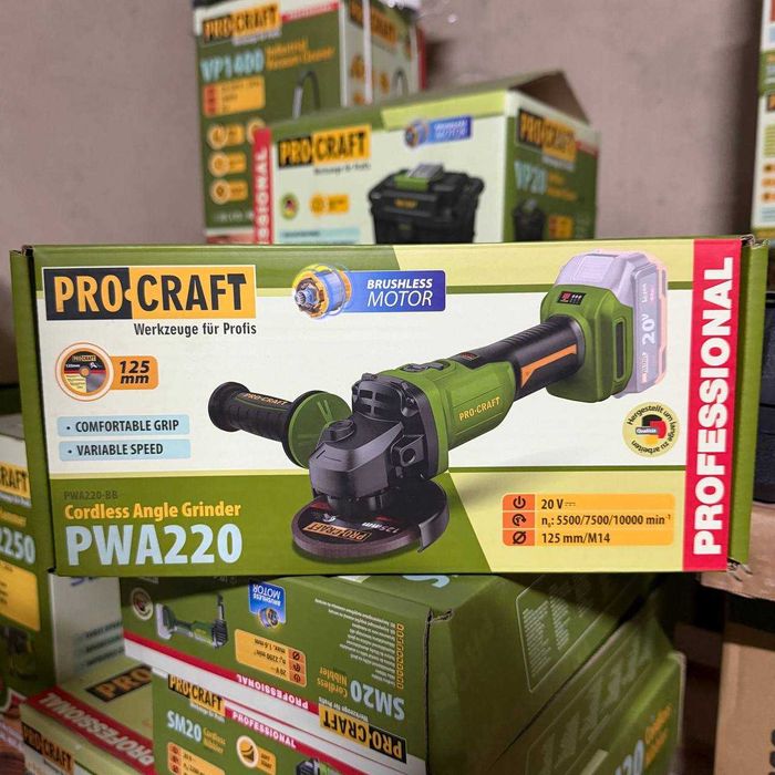 Акумуляторна болгарка Procraft PWA220 20В 125мм без АКБ та ЗП