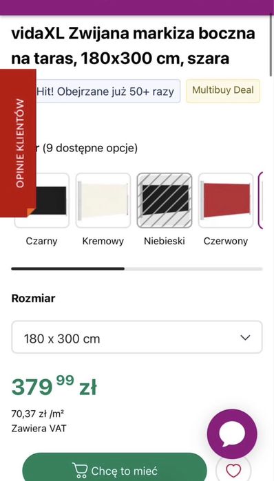 Markiza boczna 180x300