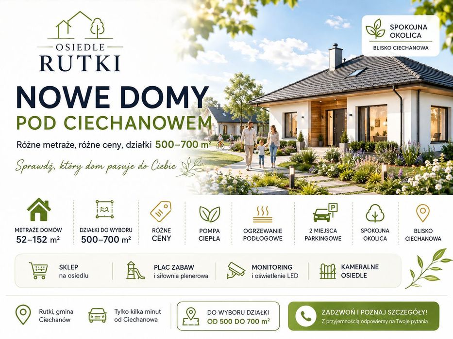 Domy - stan deweloperski | 52–152 m² |działki 500–700 m2|różne ceny