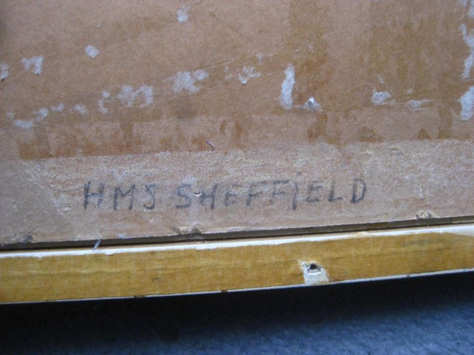 Krążownik Sheffield stary obraz olejny