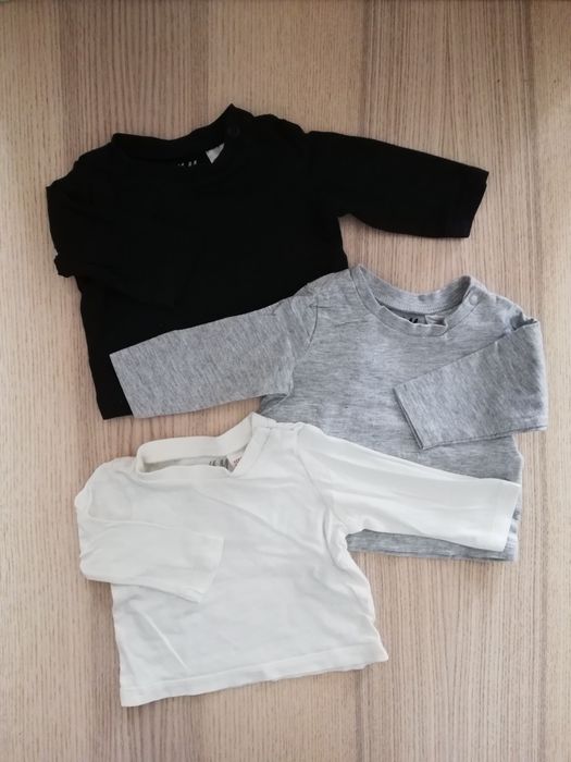 3 topy h&m 50 bluzeczki koszulka longsleeve basic granatowe szare biał