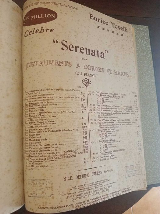 Álbum Antigo de Partituras Piano – Beethoven, Puccini, Diabelli, Toselli – c.1900