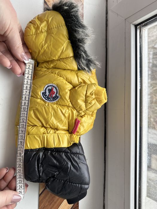 Брендовый зимний комбинезон Moncler для собак желтого цвета